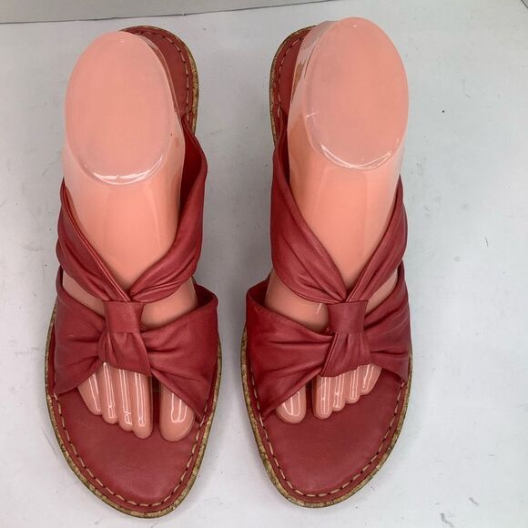 Born Driller Coral Pink Leather Cork Wedge Open Toe Women’s Heeled Sandals Sz 11 - Picture 7 of 11